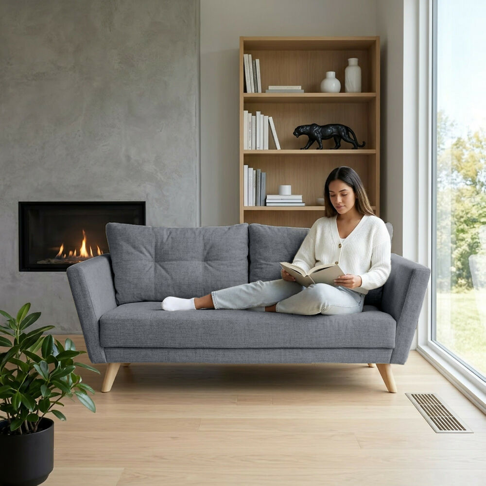 Sofá Grecia 3 Puestos 192x85x84 Tela Gris