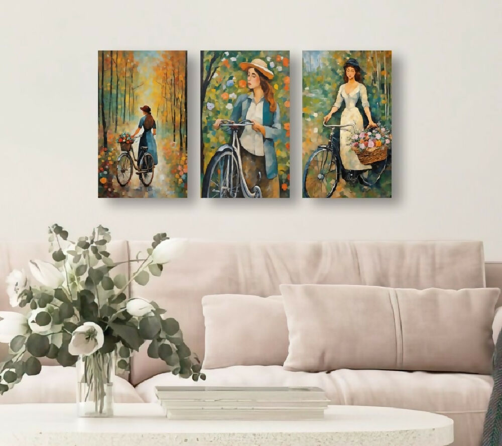 Lienzo Tríptico Estilo Pintura Clásica Set X 3 de 60x43cm c/u