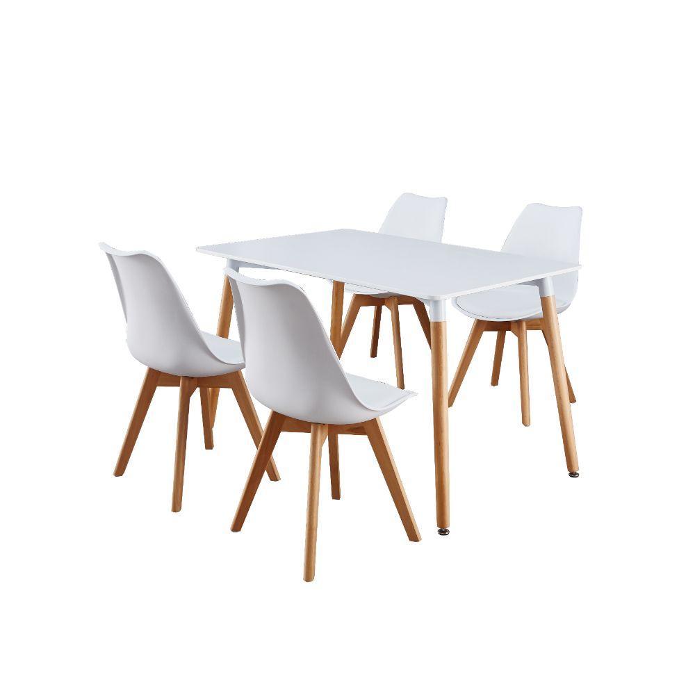 Kit de Cuatro Sillas Romero, Blanco y Café Claro, Cómodo Asiento y Patas en Madera