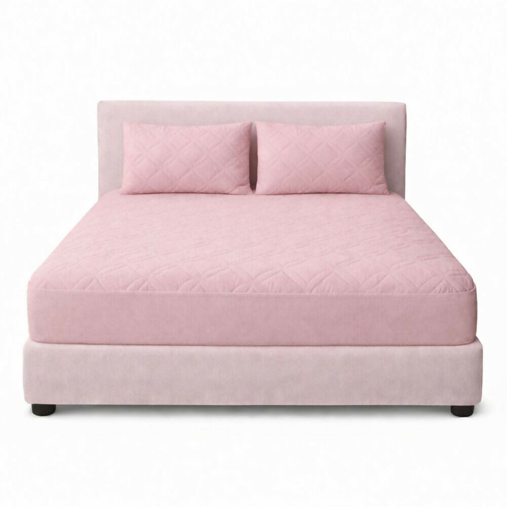 Combo protector colchon king acolchado rosado 200x200cm
