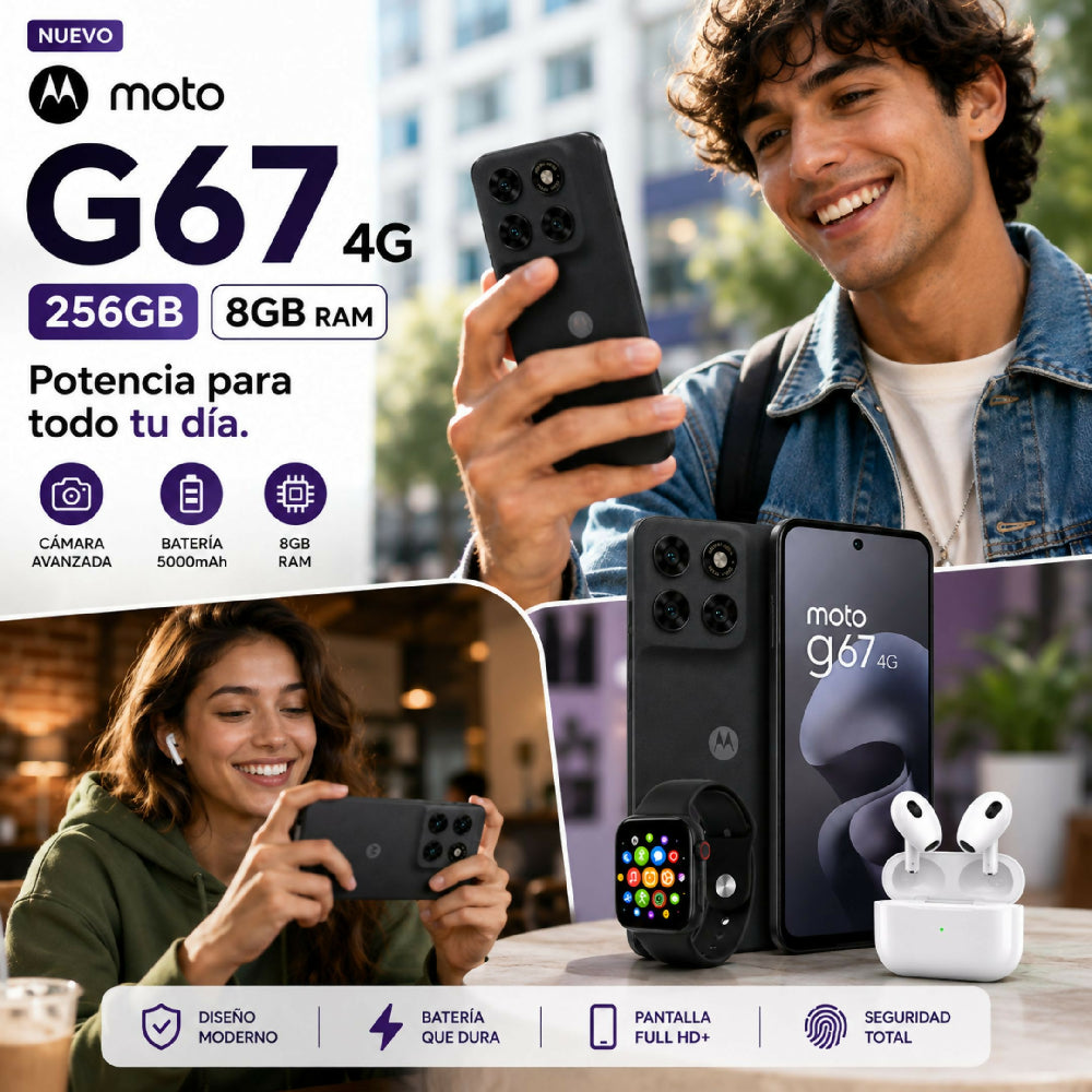 Smartphone Motorola G67 4G 256GB 8GB RAM Libre Negro + 2 Regalos Incluidos