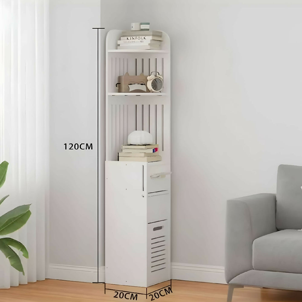 Organizador De Baño Vertical 120 Cm Con Estantes Y Cajón Mueble Slim Multifuncional Para Espacios Pequeños Color Blanco