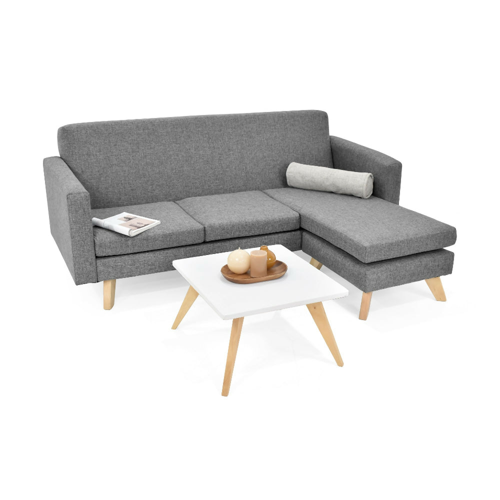 Set de Sala Burdeos en Tela Gris con Mesa de Centro Nova