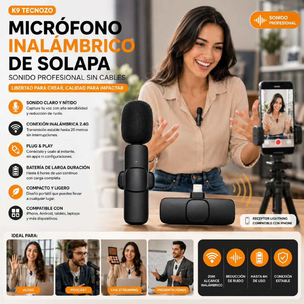 Micrófono Inalámbrico De Solapa K9 Tipo C Y iPhone Reducción De Ruido
