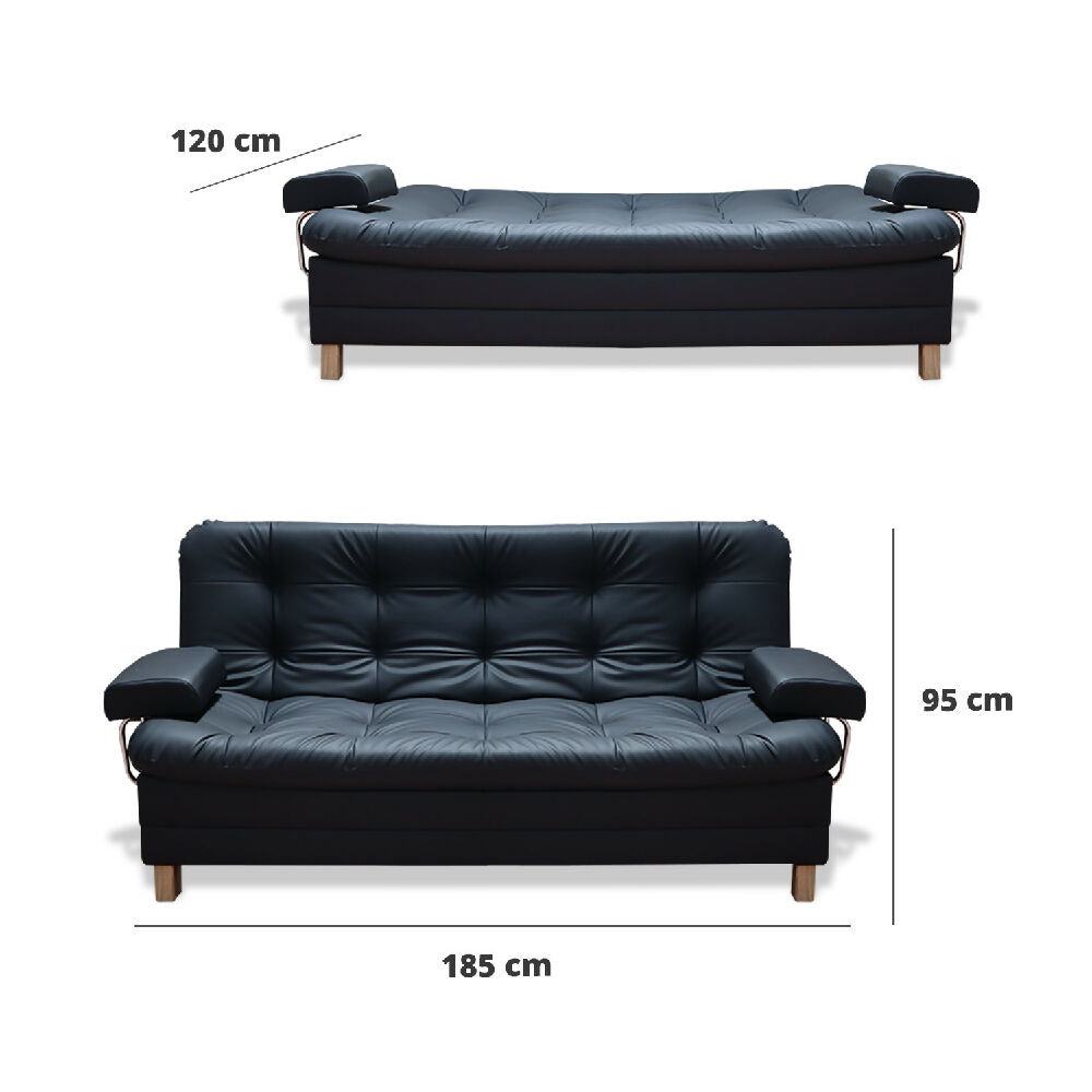 Sofacama Rouss Tipo Cuero Negro Con Brazos Extraibles + Cojines