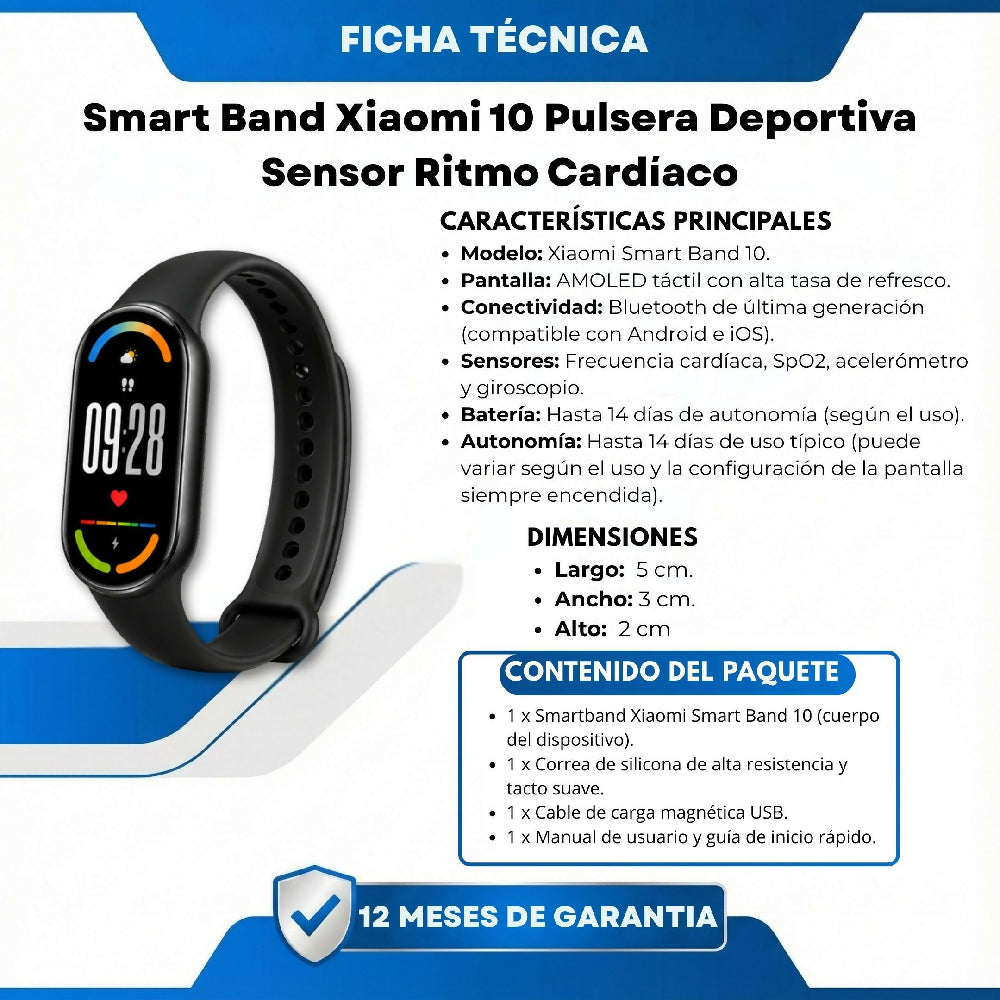 Smart Band Xiaomi 10 Pulsera Deportiva Sensor Ritmo Cardíaco Negro