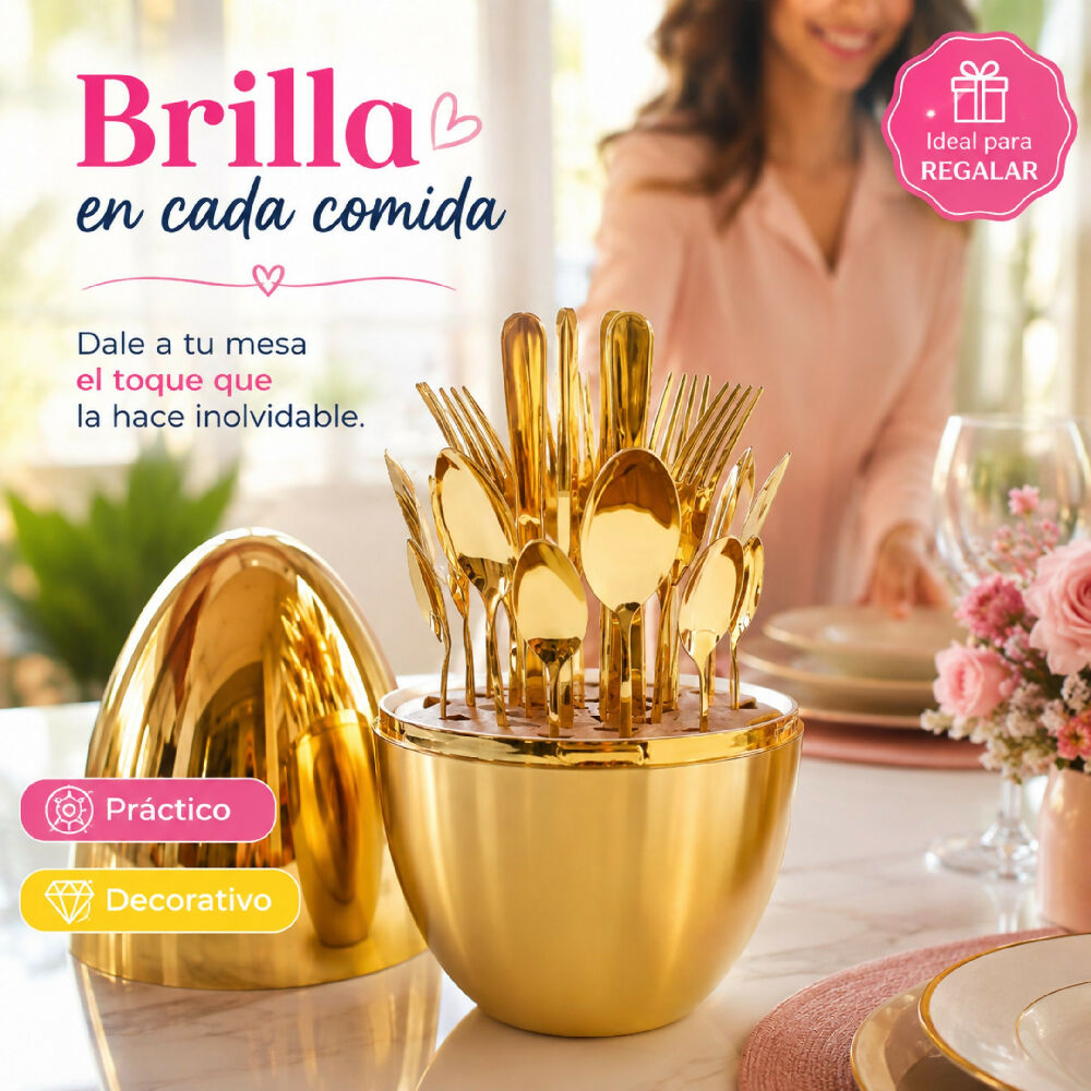 Set De Cubiertos De Lujo Por 24 Piezas Con Estuche Organizador De Huevo