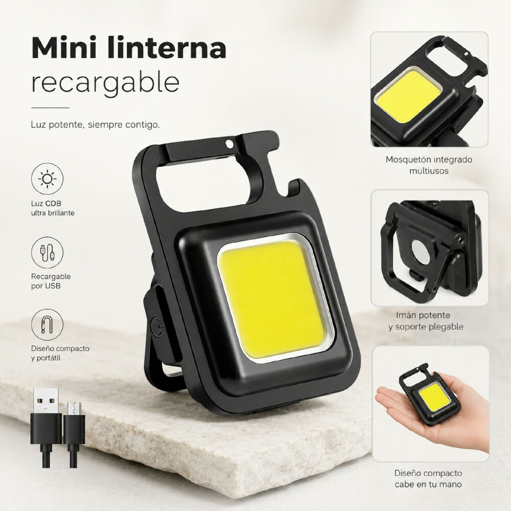Mini Linterna LED Recargable Tipo Llavero Y Gancho Para Camping