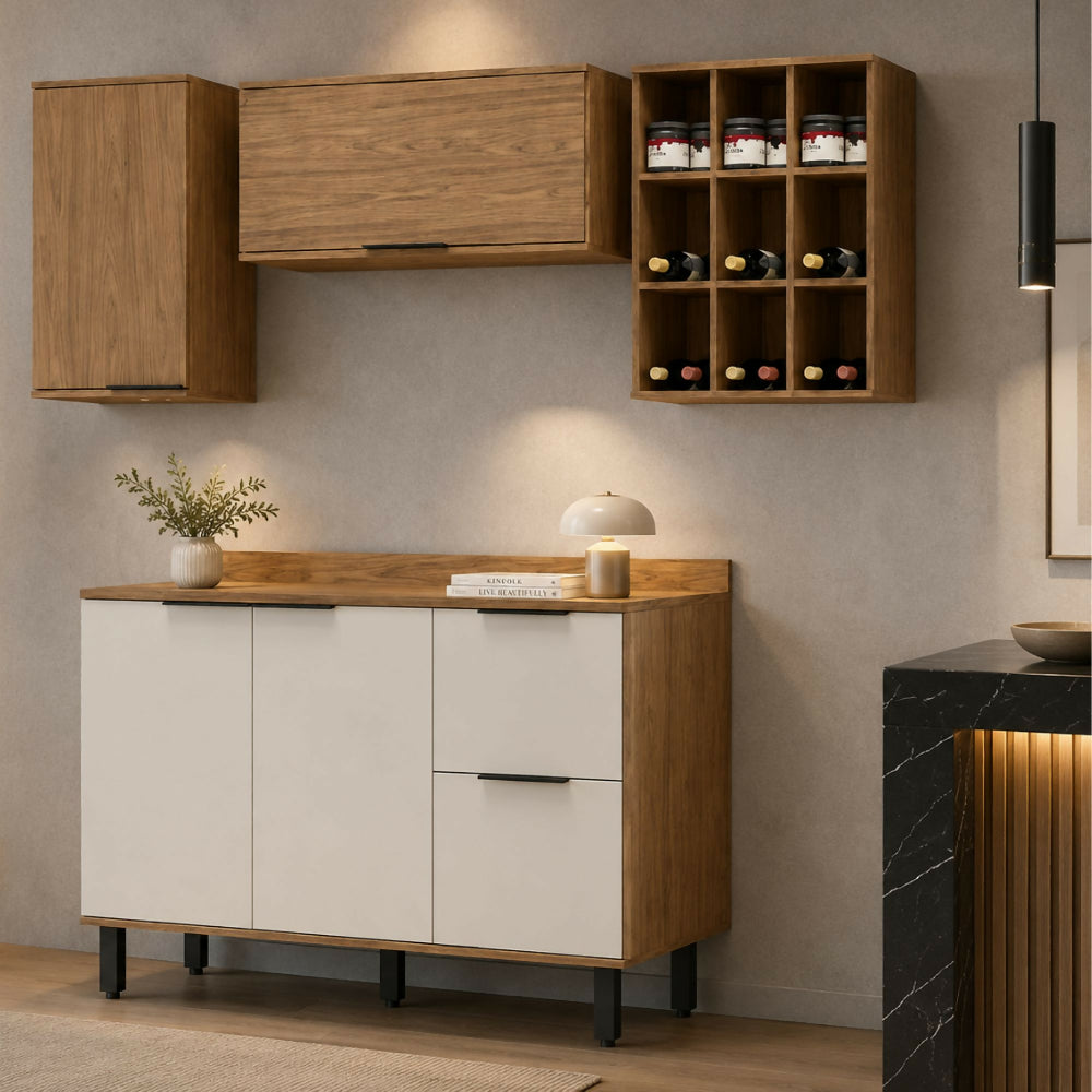 Cocina 180 cm Bahamas 4 Puertas 2 Cajones - Almendra/Blanco Apagado