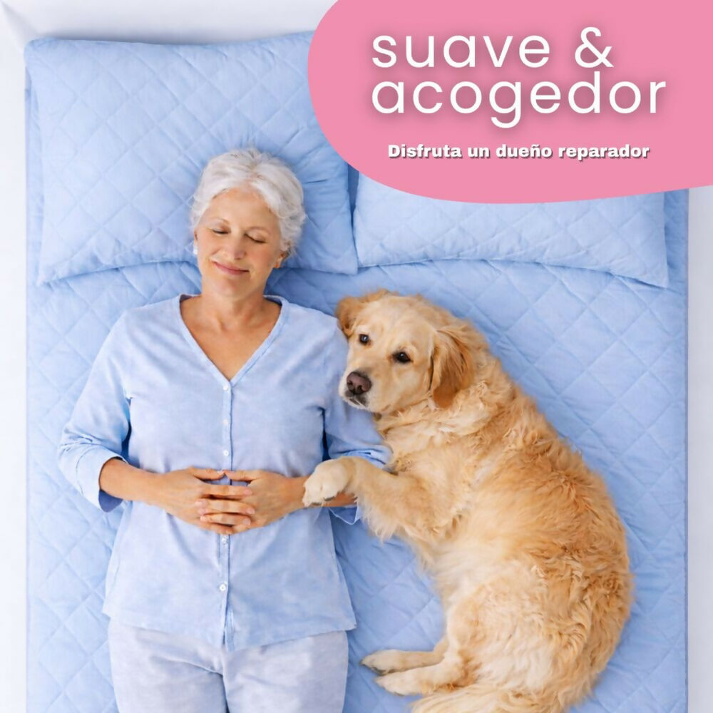 Combo protector colchon queen antifluido celeste 160x190cm