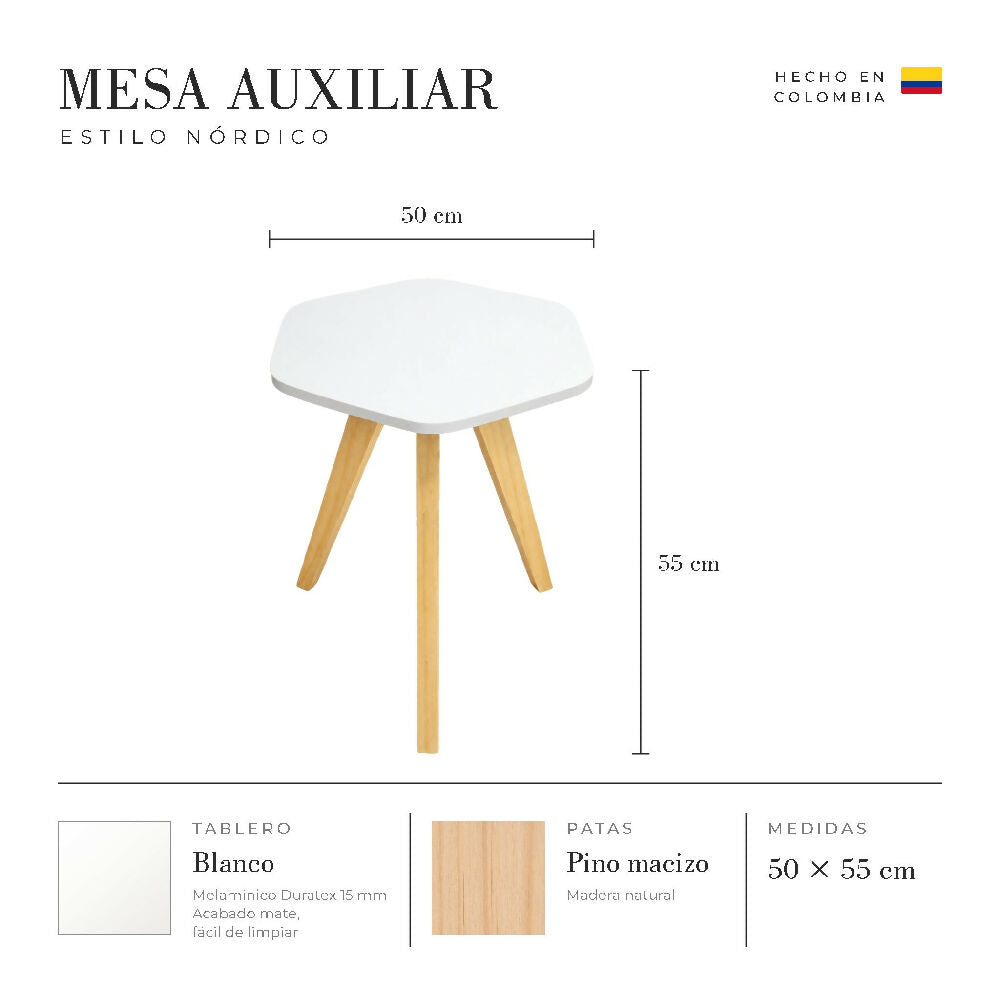 Mesa Auxiliar Nórdica Hexagonal Grande