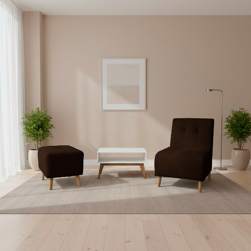 Combo Poltrona Milán Marron + Puff + Mesa de Centro