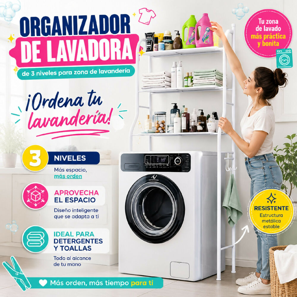 Organizador Metálico De 3 Niveles Estante Para Lavadora Zona De Lavandería