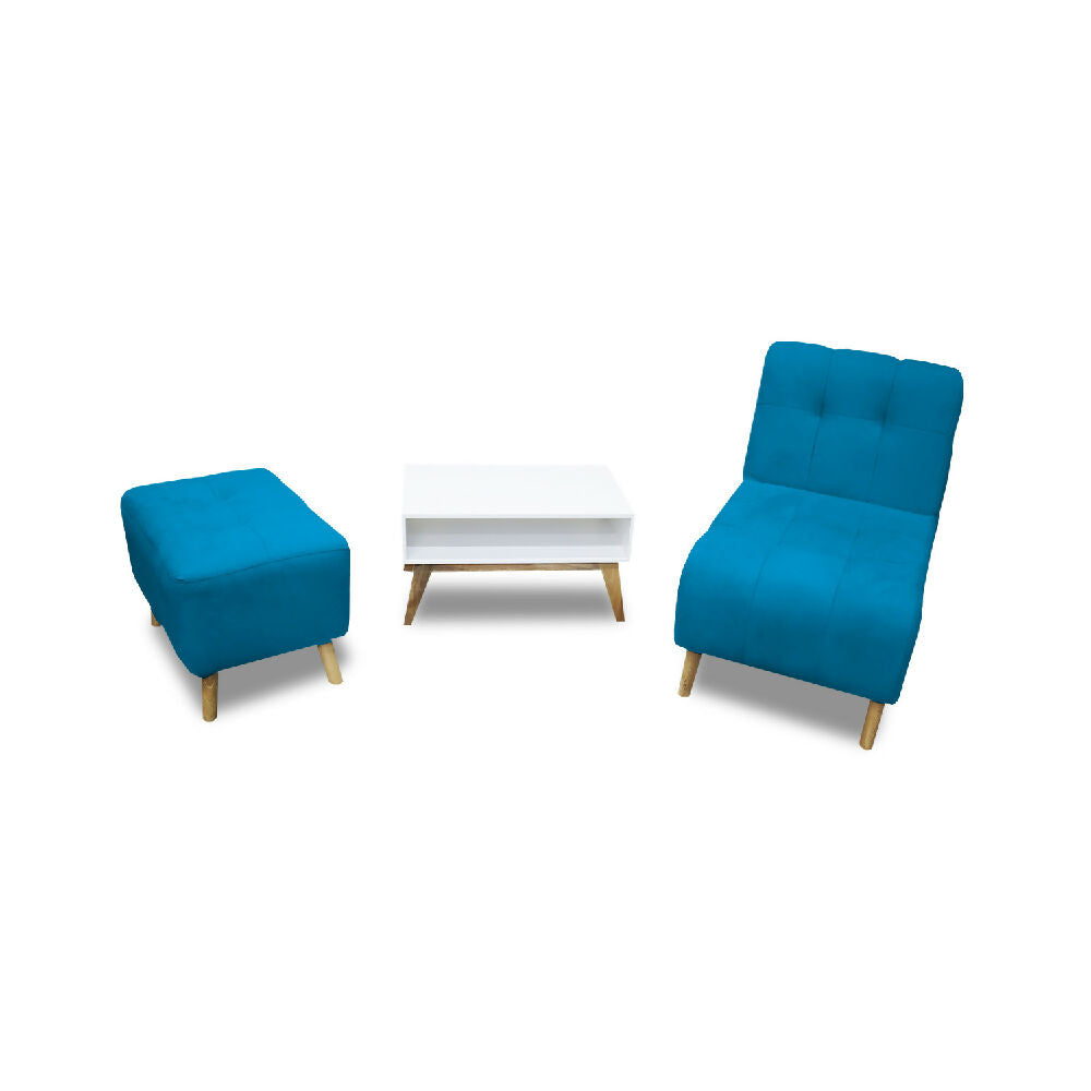 Combo Poltrona Milán Turquesa + Puff + Mesa de Centro