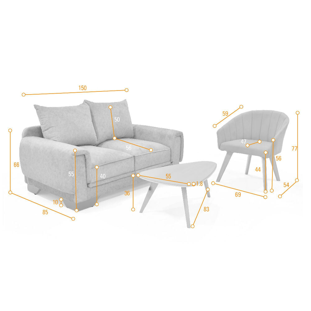 Sala con Sofa 2 Puestos Daytona Beige y Poltrona Shanghai Mostaza + Mesa Centro Drop Miel