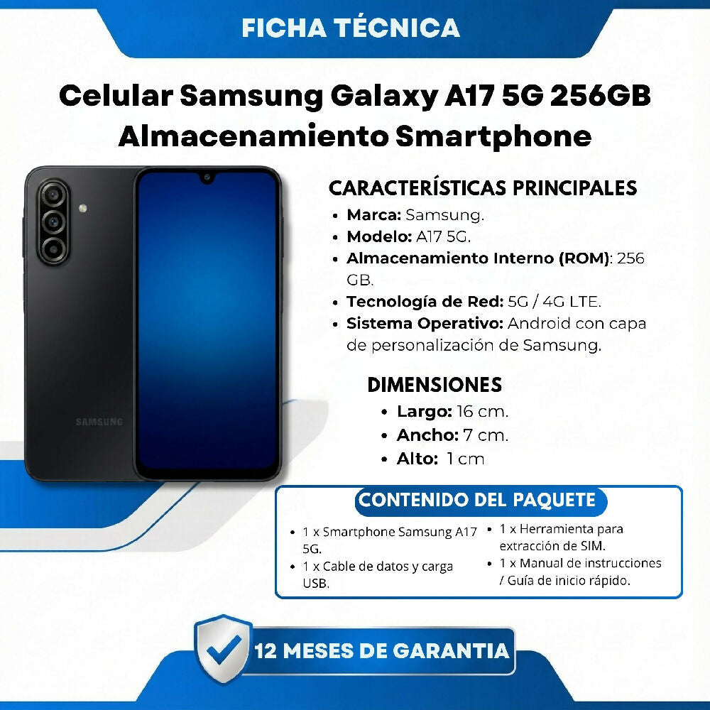 Celular Samsung Galaxy A17 5G 256GB Almacenamiento Smartphone Negro