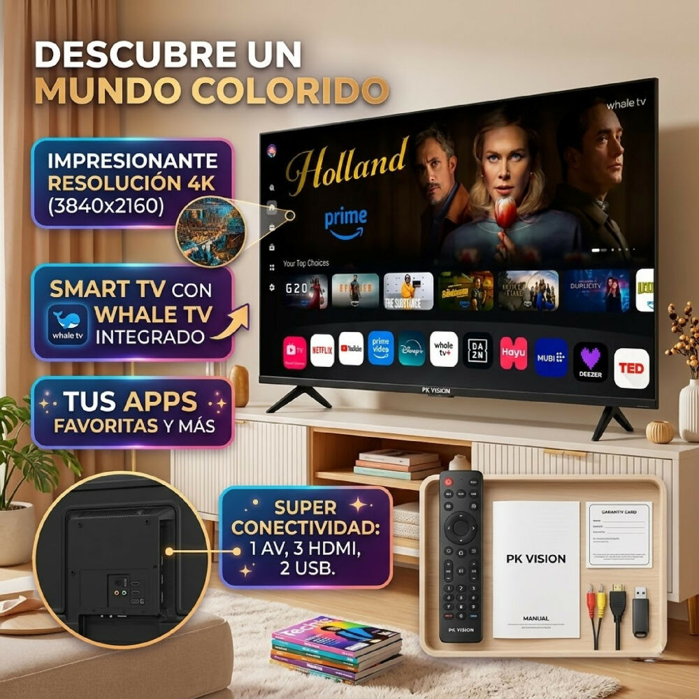 Televisor PK Vision 75 Pulgadas 4K Con Sistema Inteligente Whale TV