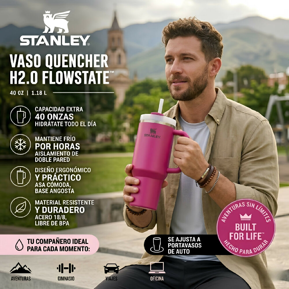 Termo Stanley 40oz Con Pitillo Vaso Térmico Para Gimnasio Y Viajes Fucsia