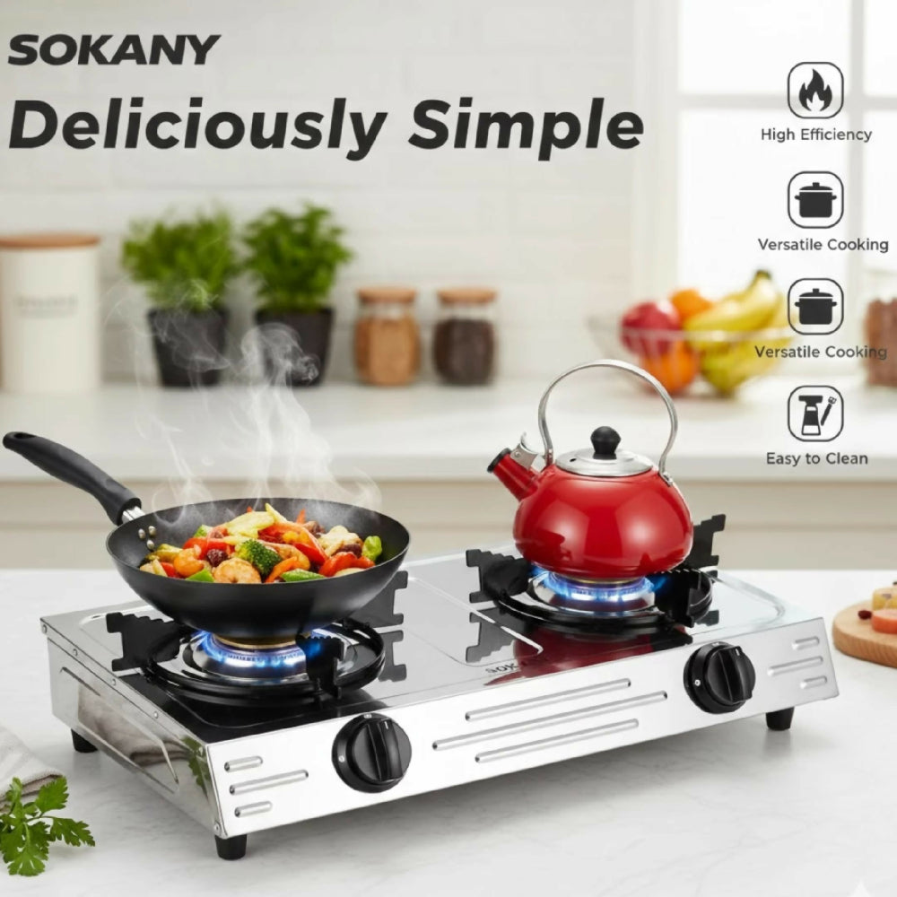 Estufa Sokany 2 Puestos SK-07022 Moderno en Acero Inoxidable