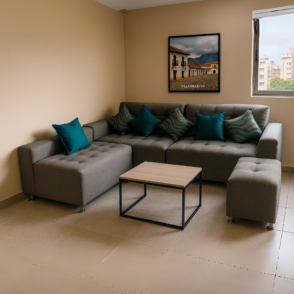 Sofá en L Modular Leo Tela Antifluidos Gris 3 Puestos 235x75x83
