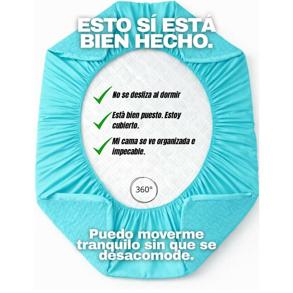 Combo protector colchon king acolchado turquesa 200x200cm