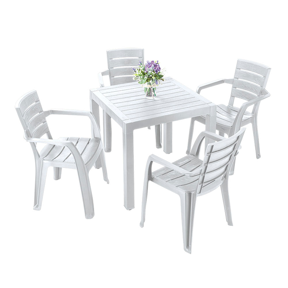 Combo Comedor Barú (1 Mesa + 4 Sillas con Brazos) Gris Hielo