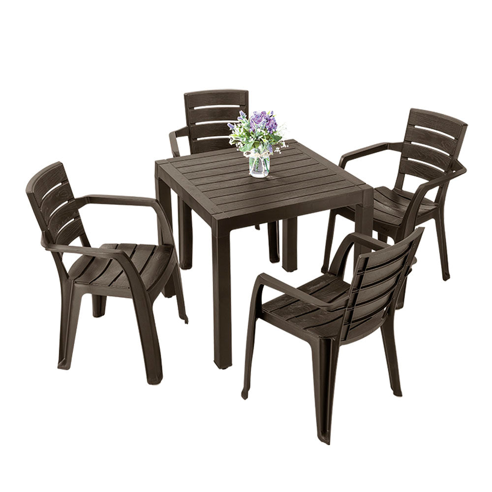 Combo Comedor Barú (1 Mesa + 4 Sillas con Brazos) Wengue