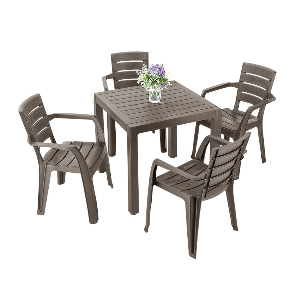 Combo Comedor Barú (1 Mesa + 4 Sillas con Brazos) Mocca
