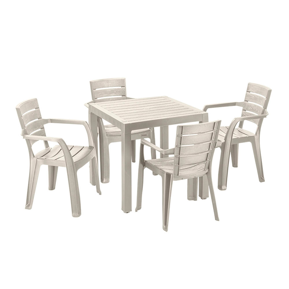 Combo Comedor Barú (1 Mesa + 4 Sillas con Brazos) Taupe