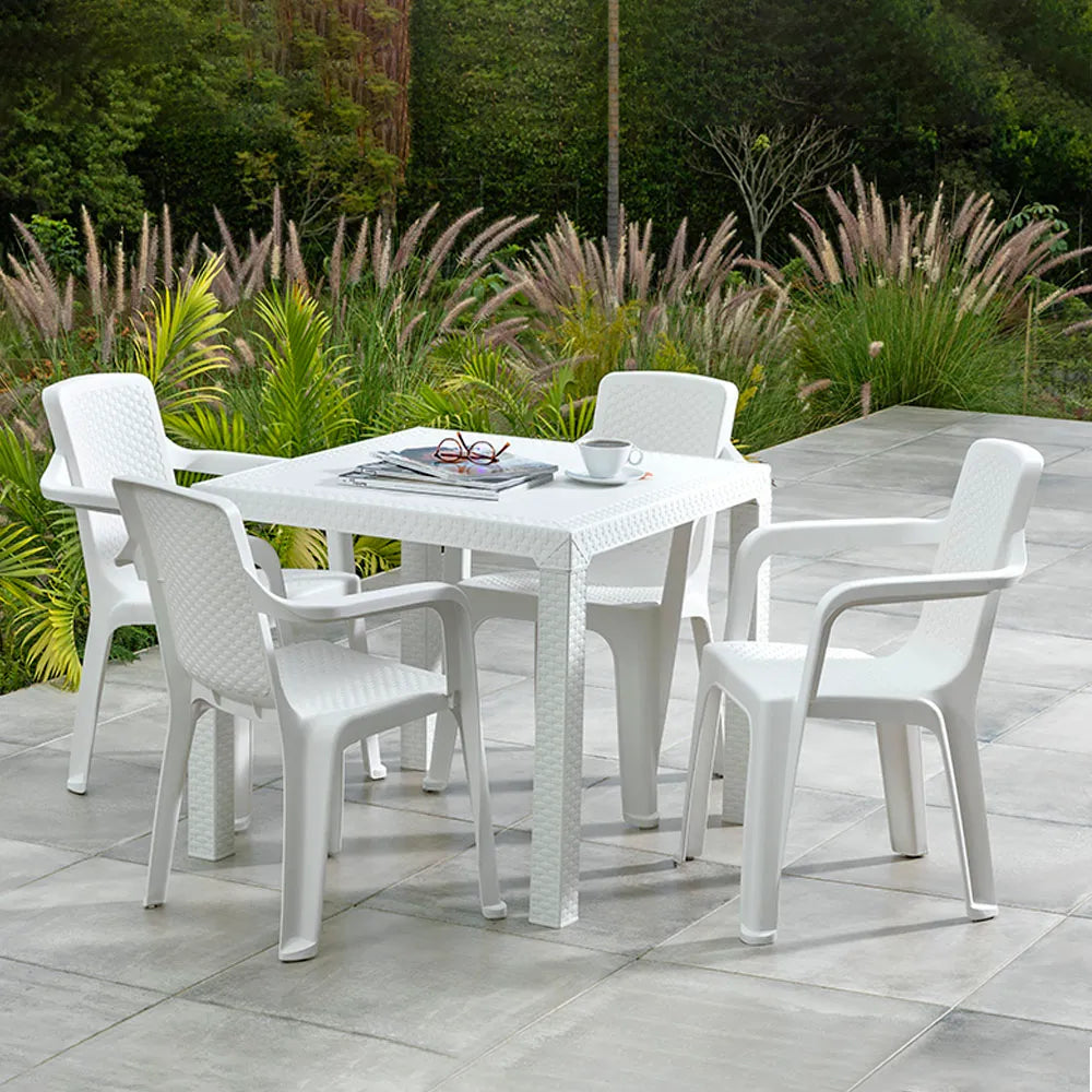 Combo Comedor Eterna (1 Mesa + 4 Sillas con Brazos) Blanco Arena