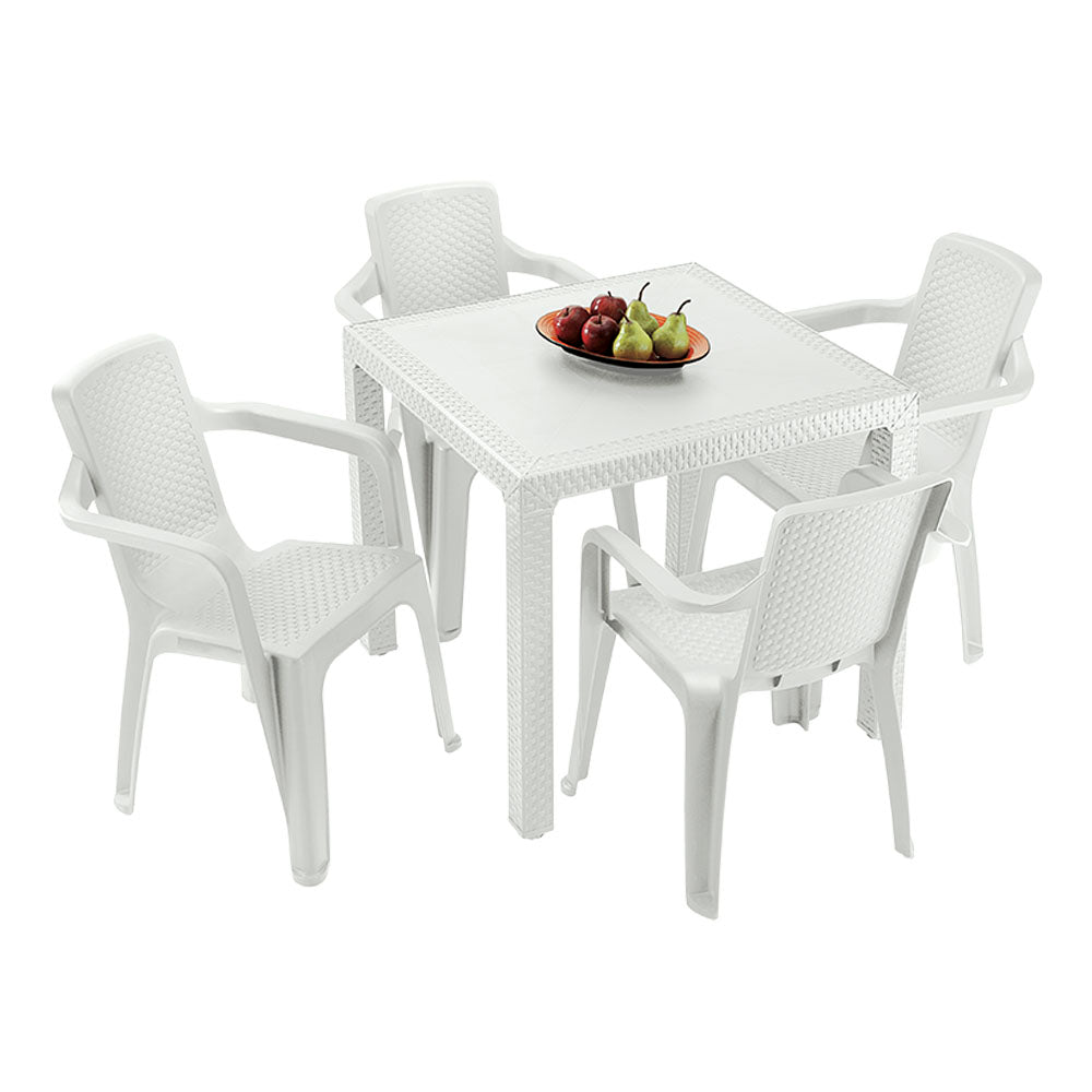 Combo Comedor Eterna (1 Mesa + 4 Sillas con Brazos) Blanco Arena