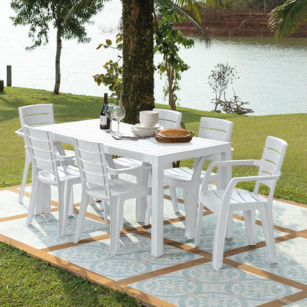 Combo Comedor Familiar Barú (1 Mesa + 6 Sillas con Brazos) Gris Hielo
