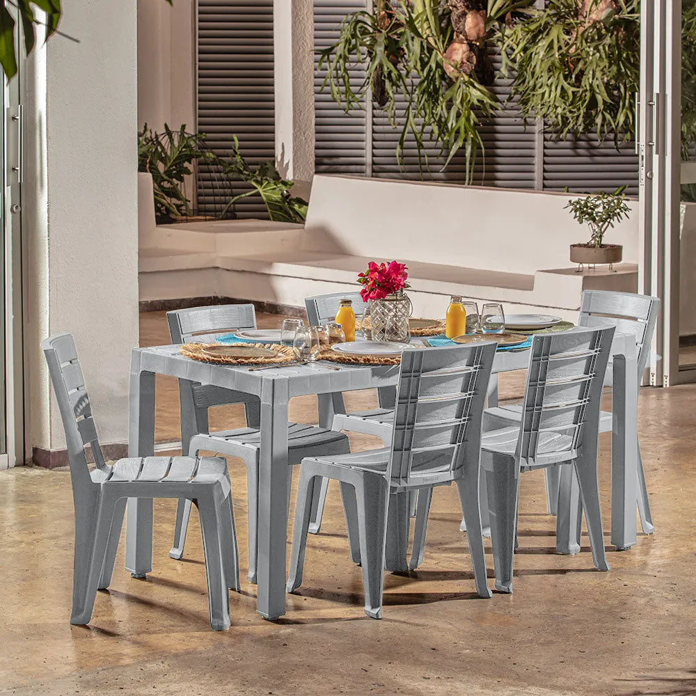 Combo Comedor Familiar Barú (1 Mesa + 6 Sillas sin Brazos) Taupe