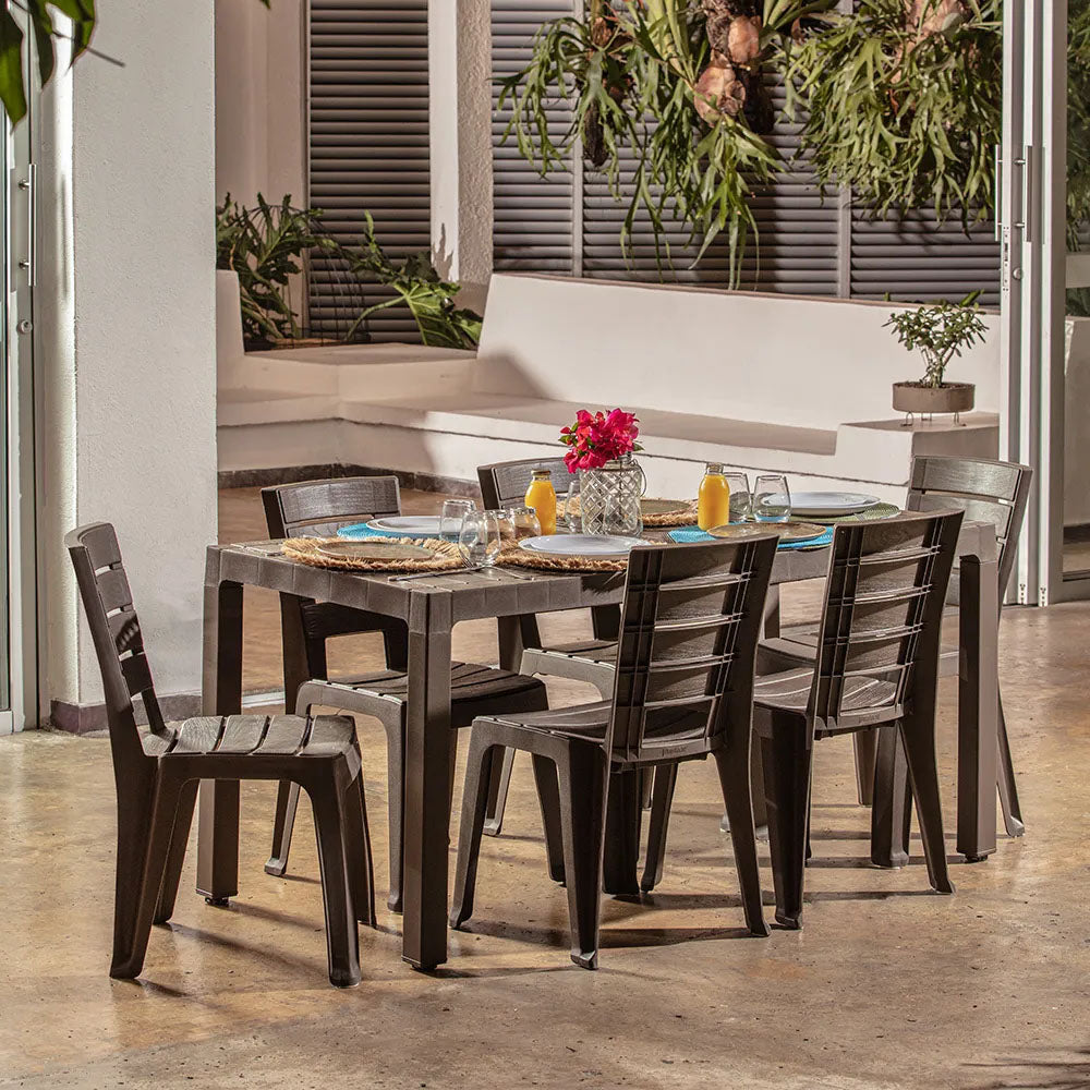 Combo Comedor Familiar Barú (1 Mesa + 6 Sillas sin Brazos) Mocca