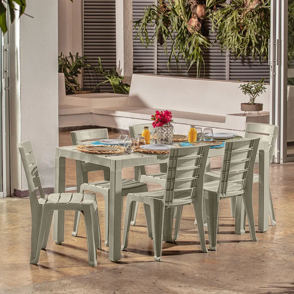 Combo Comedor Familiar Barú (1 Mesa + 6 Sillas sin Brazos) Gris Hielo