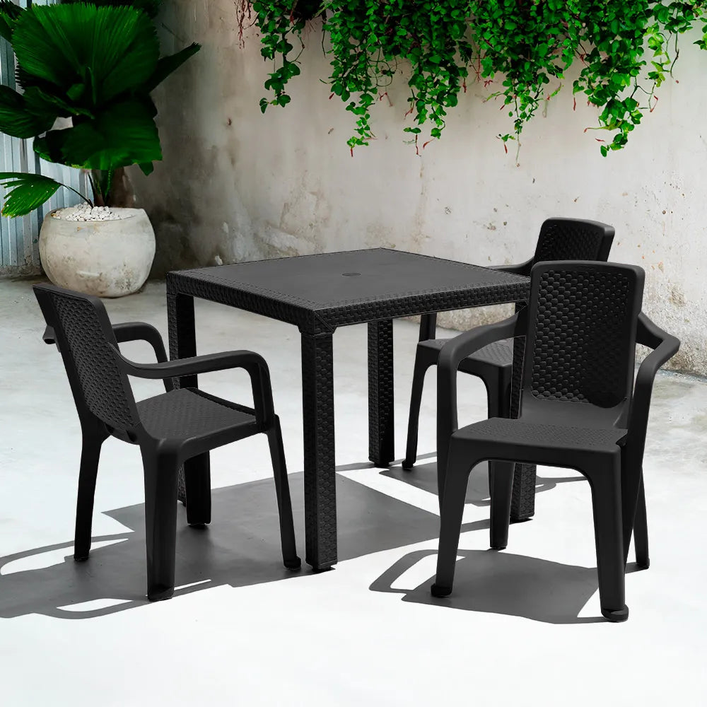 Combo Comedor Eterna (1 Mesa + 4 Sillas con Brazos) Negro