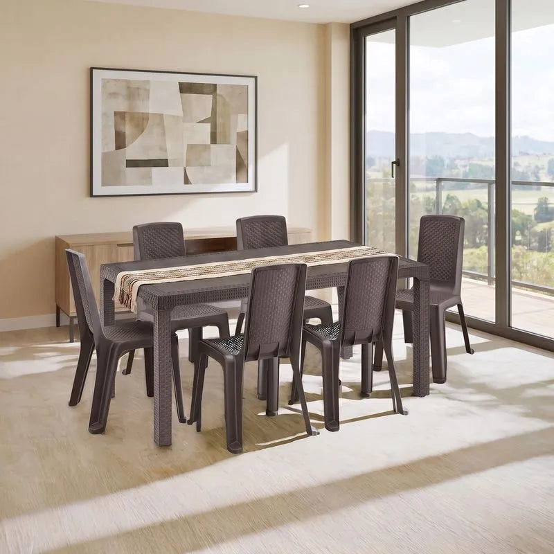 Combo Comedor Familiar Eterna (1 Mesa + 6 Sillas sin Brazos) Wengue