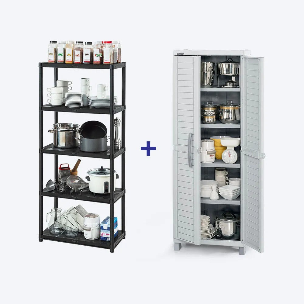 Combo Cocina Barú, 1 Armario Grande, 1 Estante de 5 Niveles 15 Pulgadas Gris