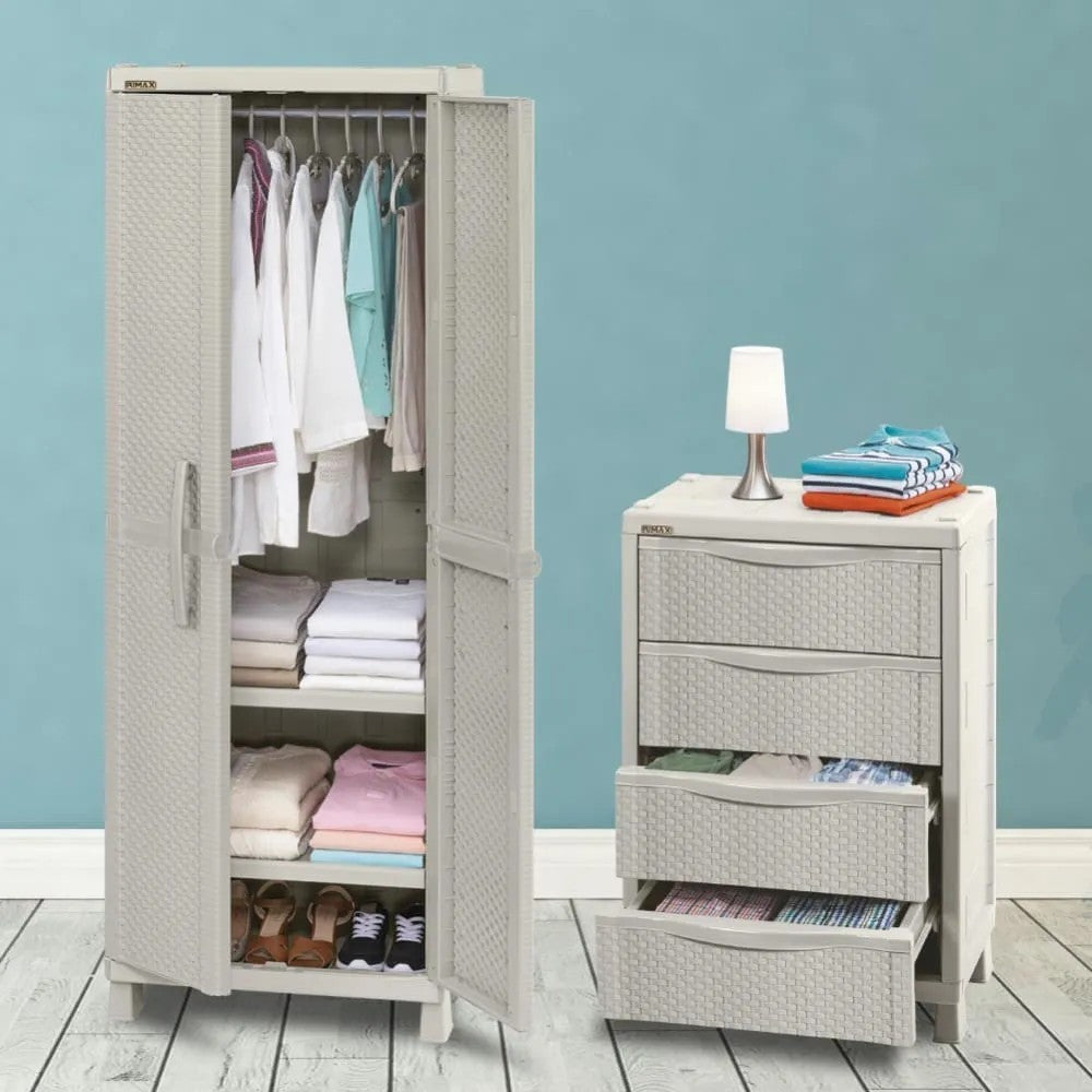 Combo Alcoba Rattan (Armario Ropa + Armario Cajonero) Taupe