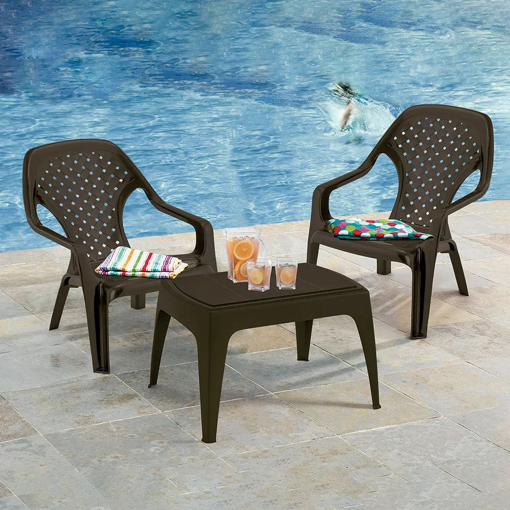 Combo Playero (2 Camas Asoleadoras + 2 Sillas Playeras + 1 Mesa de Centro) Wengue
