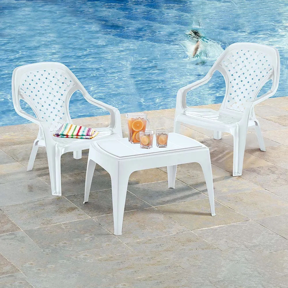 Combo Playero (2 Camas Asoleadoras + 2 Sillas Playeras + 1 Mesa de Centro) Blanco