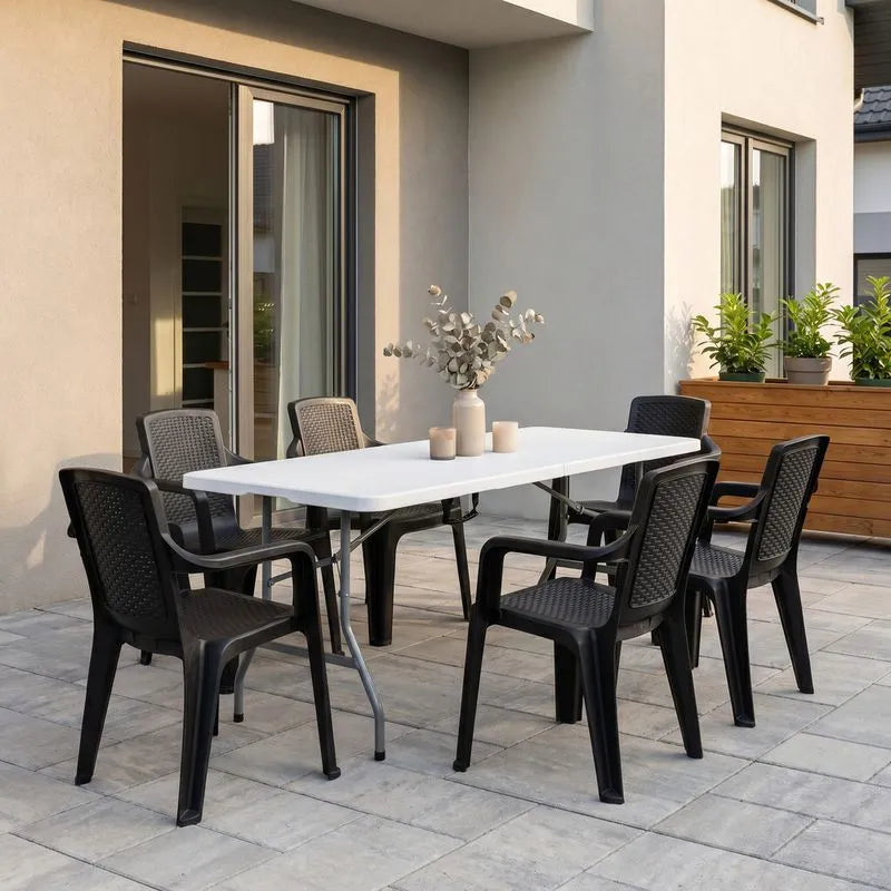 Combo Banquetero, 1 Mesa Banquetera, 6 Sillas Eterna con Brazos Negro
