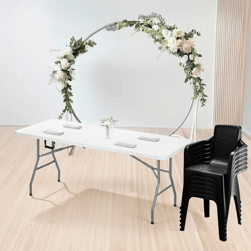 Combo Banquetero, 1 Mesa Banquetera, 6 Sillas Eterna con Brazos Negro