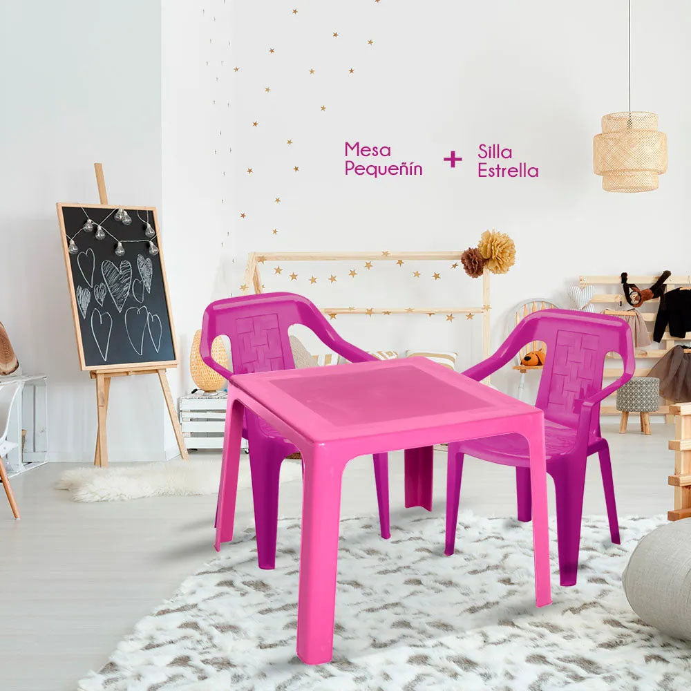Combo Infantil (1 Mesa + 2 Sillas) Rosado Fuerte