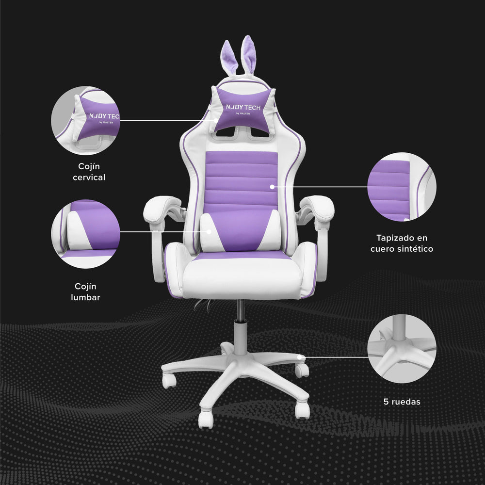 Silla Gamer Bunny Ergonómica Con Orejas, Blanco