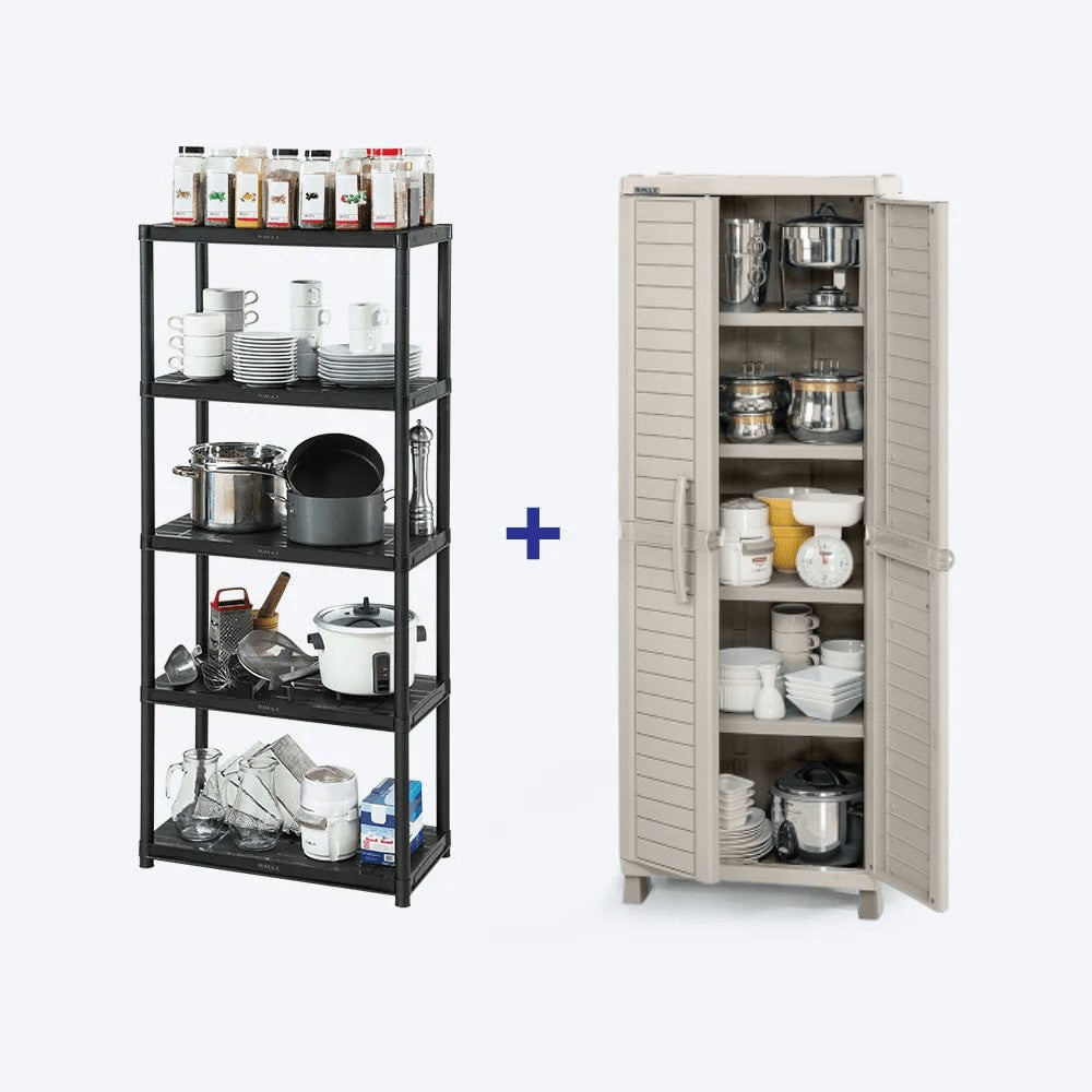 Combo Cocina Barú, 1 Armario Grande, 1 Estante de 5 Niveles 15 Pulgadas Taupe