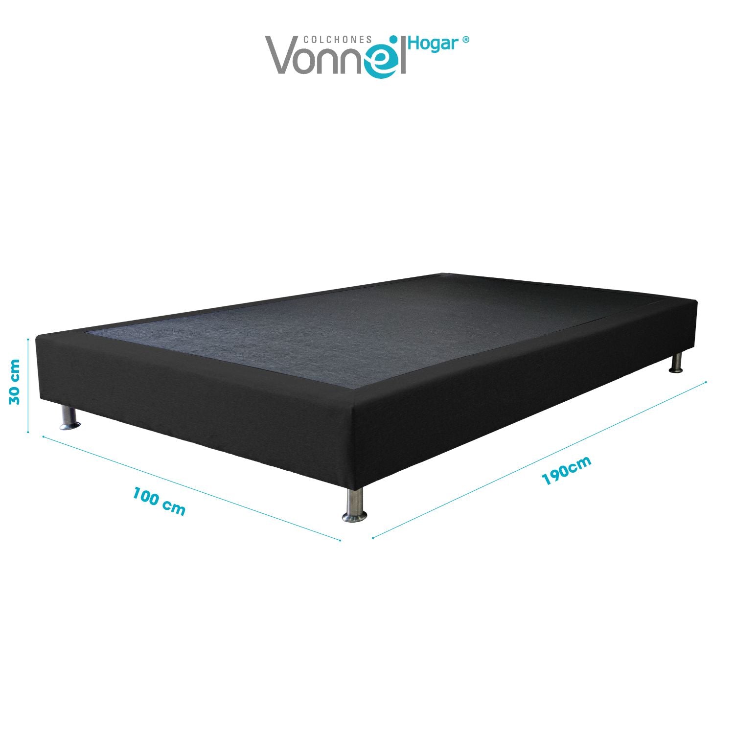 Base Cama Inox 100x190x20, Negro