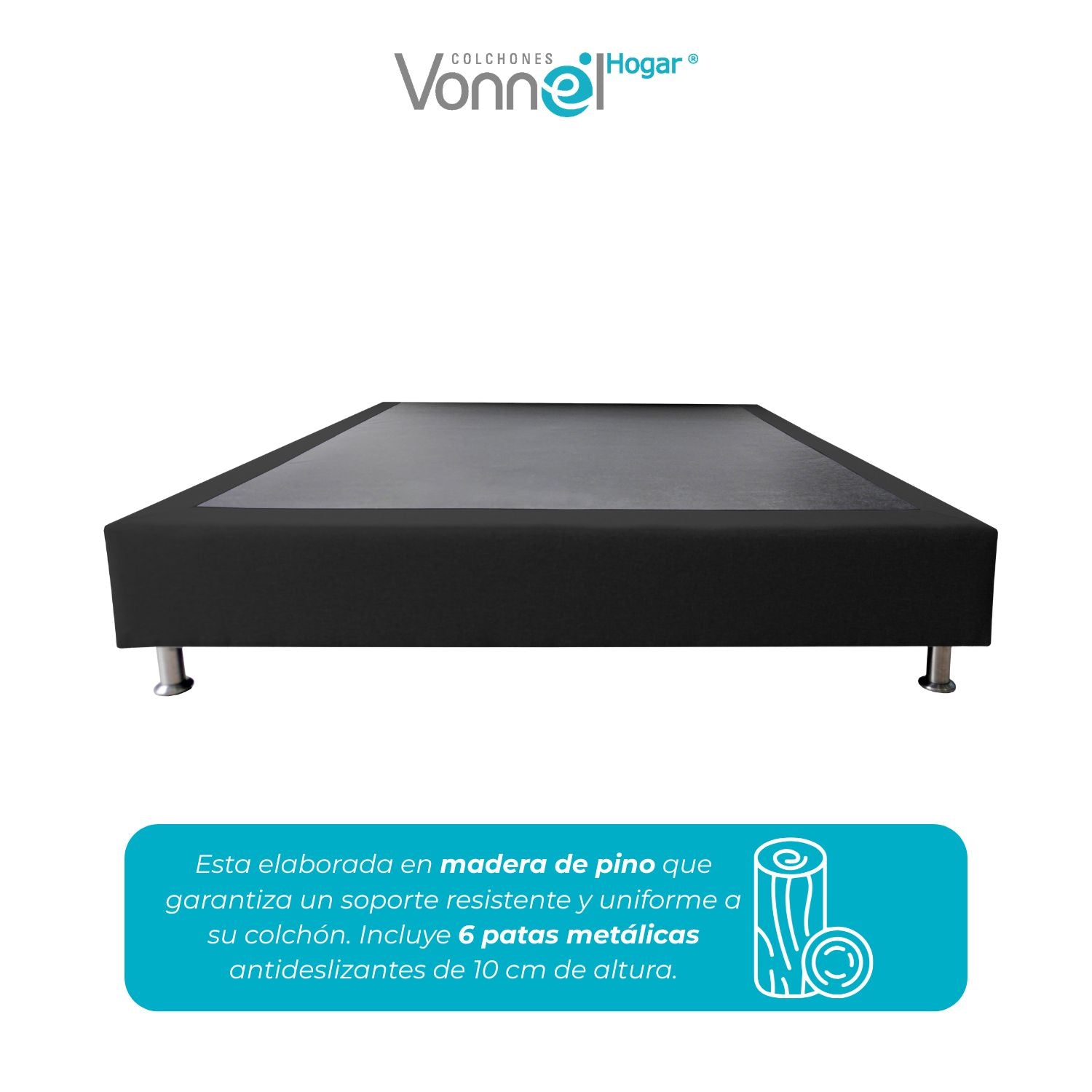 Base Cama Inox 100x190x20, Negro