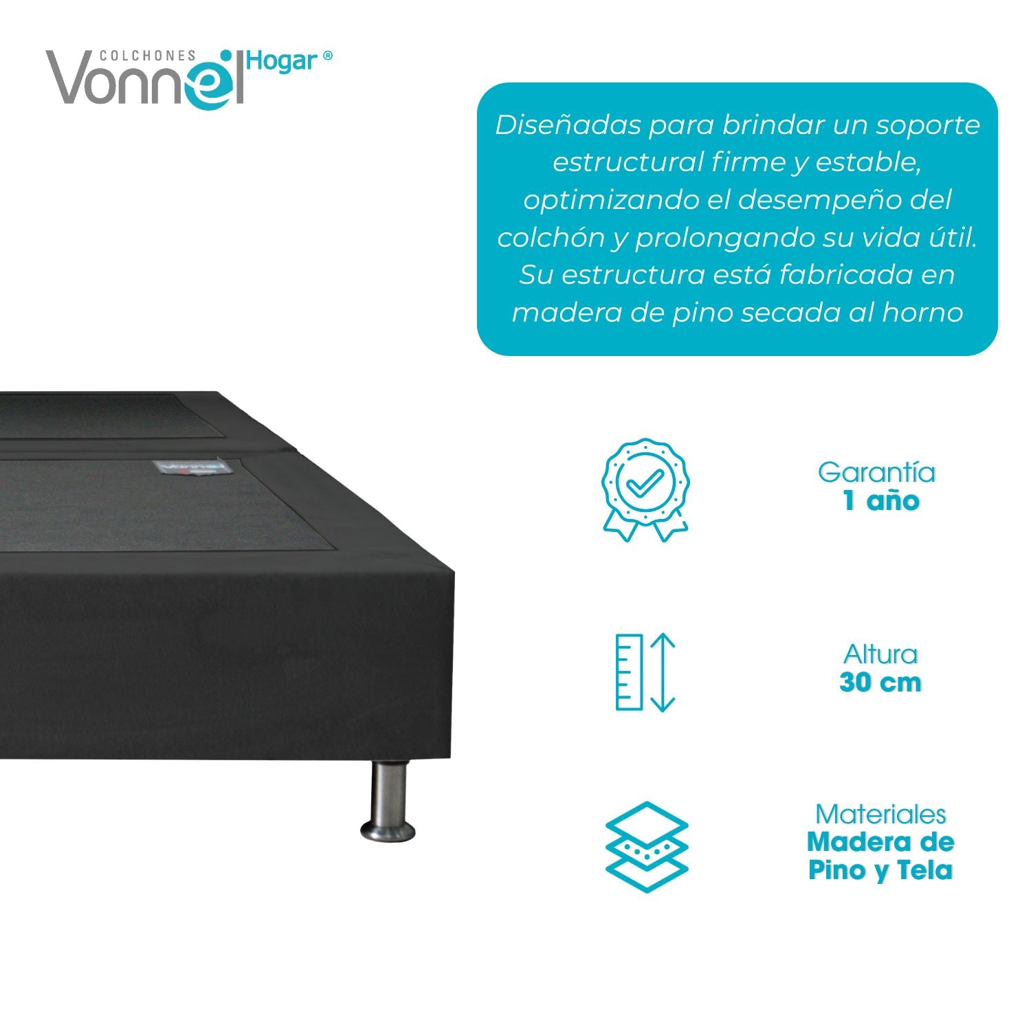 Base Cama Inox Modular 100x200x20, Negro