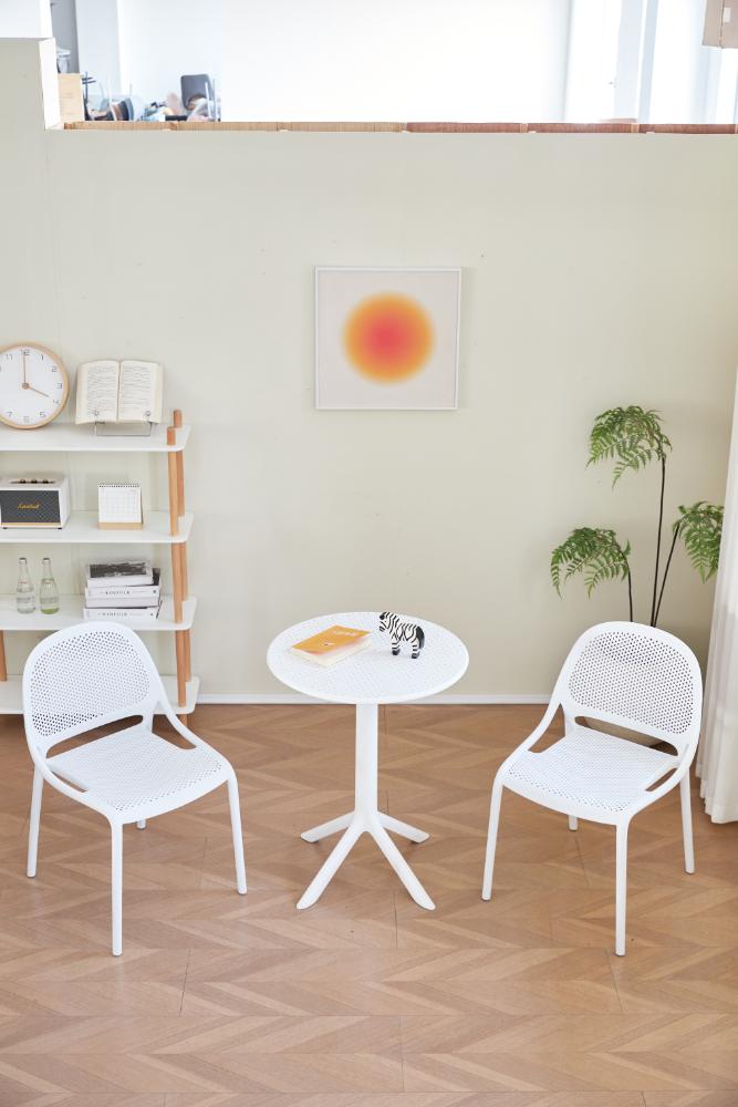 Silla Tolondo, Color Blanco, Con espaldar redondo transpirable y diseño minimalista
